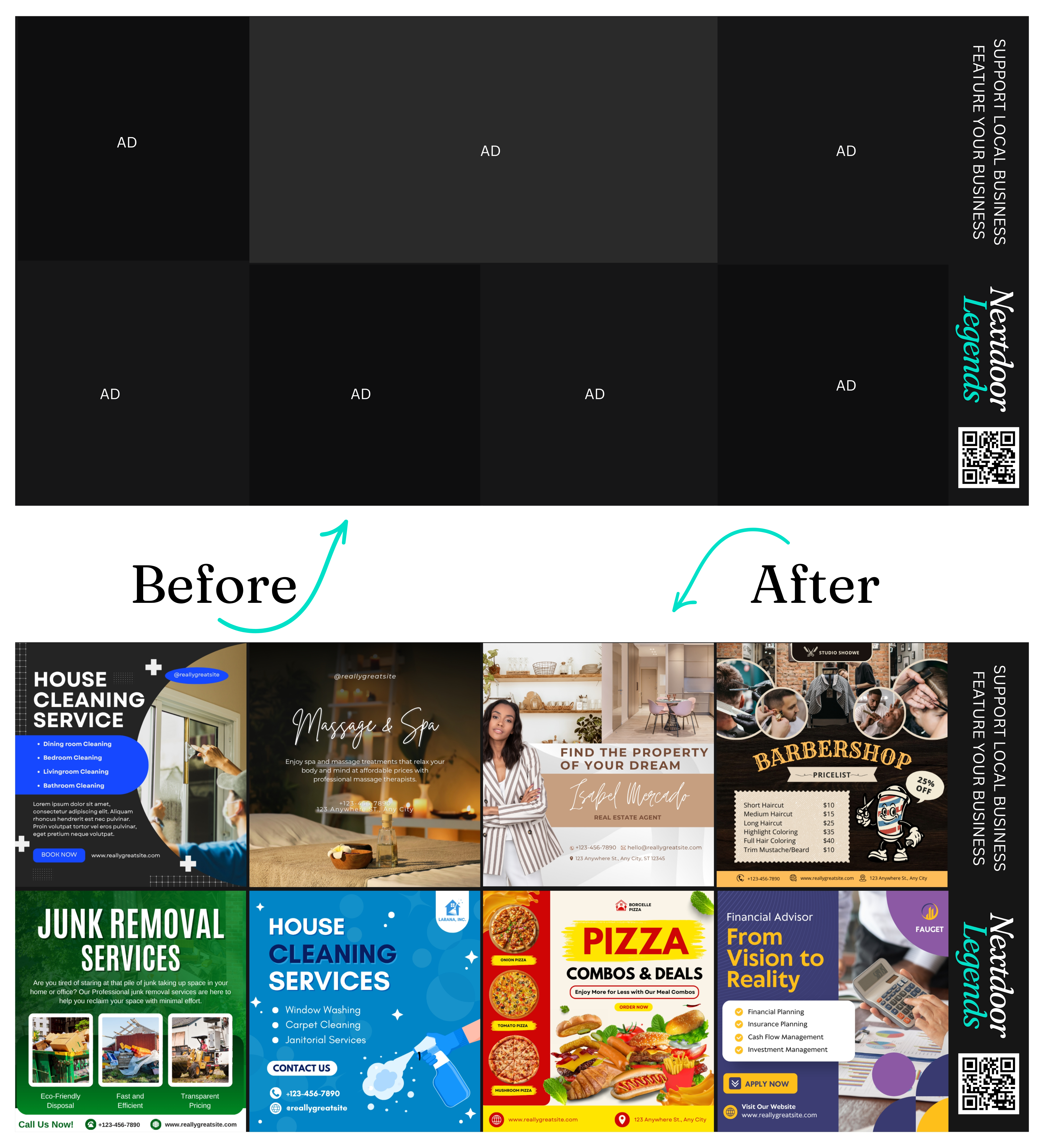 Before and after postcard ad examples